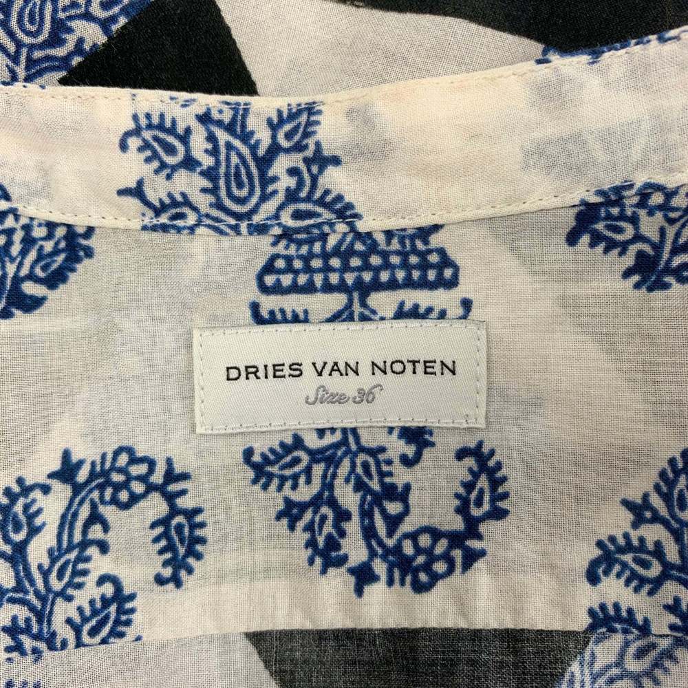 DRIES VAN NOTEN Blue White Black Cotton Nehru Collar Blouse - Picture 5 of 5